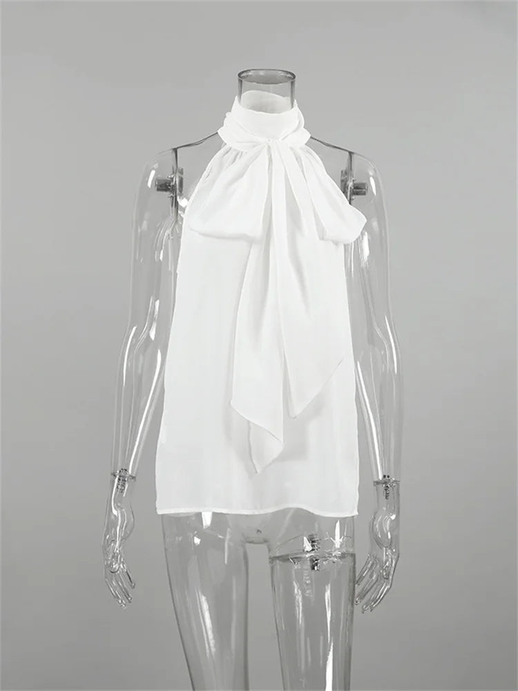 White Turtleneck Twist Lace-Up Top
