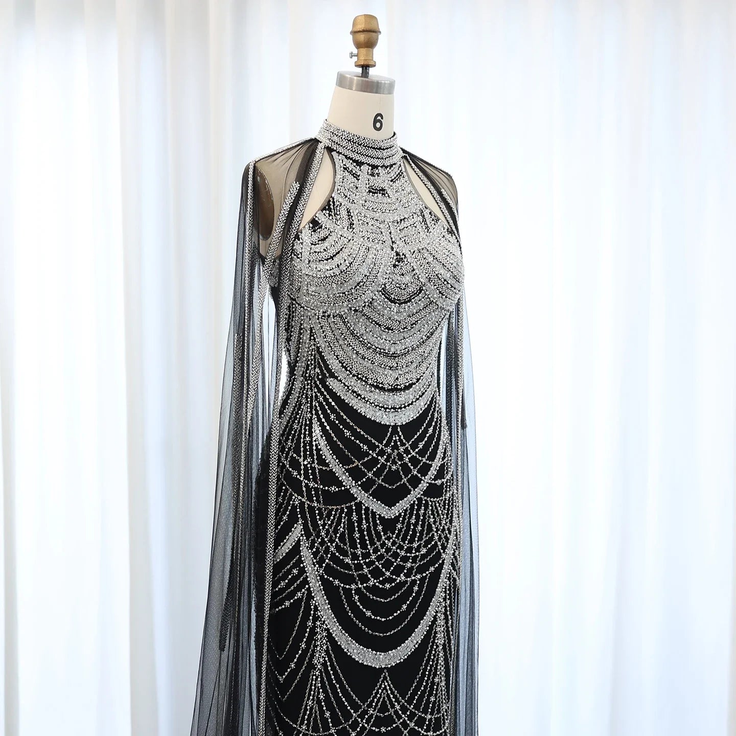 Black Evening Gown with Cape Sleeves