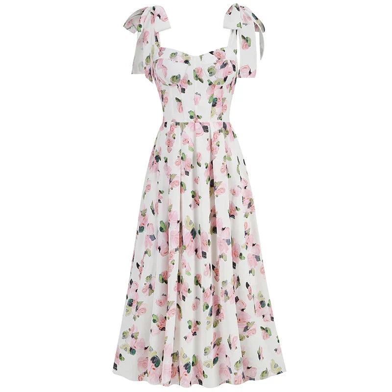 Floral back lace-up suspender dress