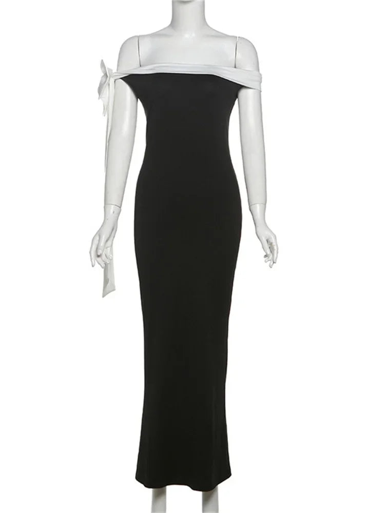 Diagonal Collar Backless Lace-Up Dress