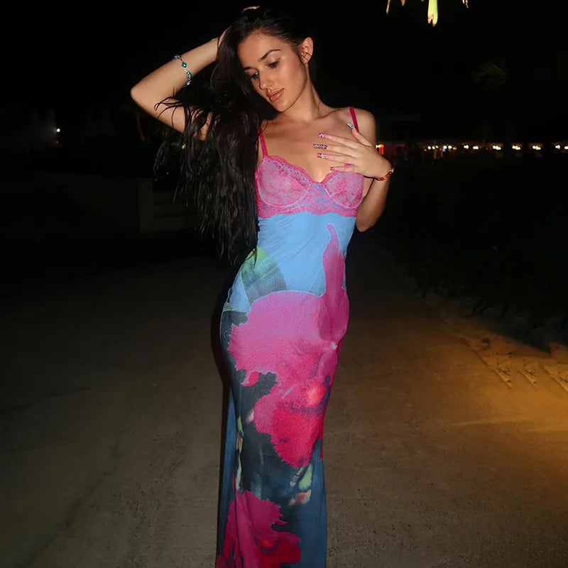 Spaghetti Strap Printed Long Dress