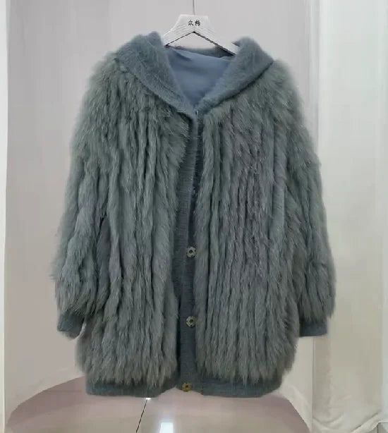 Women Thick Fur Knitted Hoodies