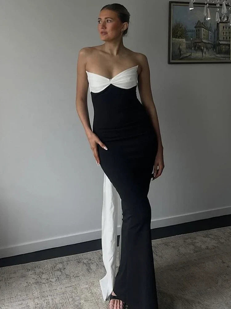 Bows Contrast Color Ribbon Long Dress