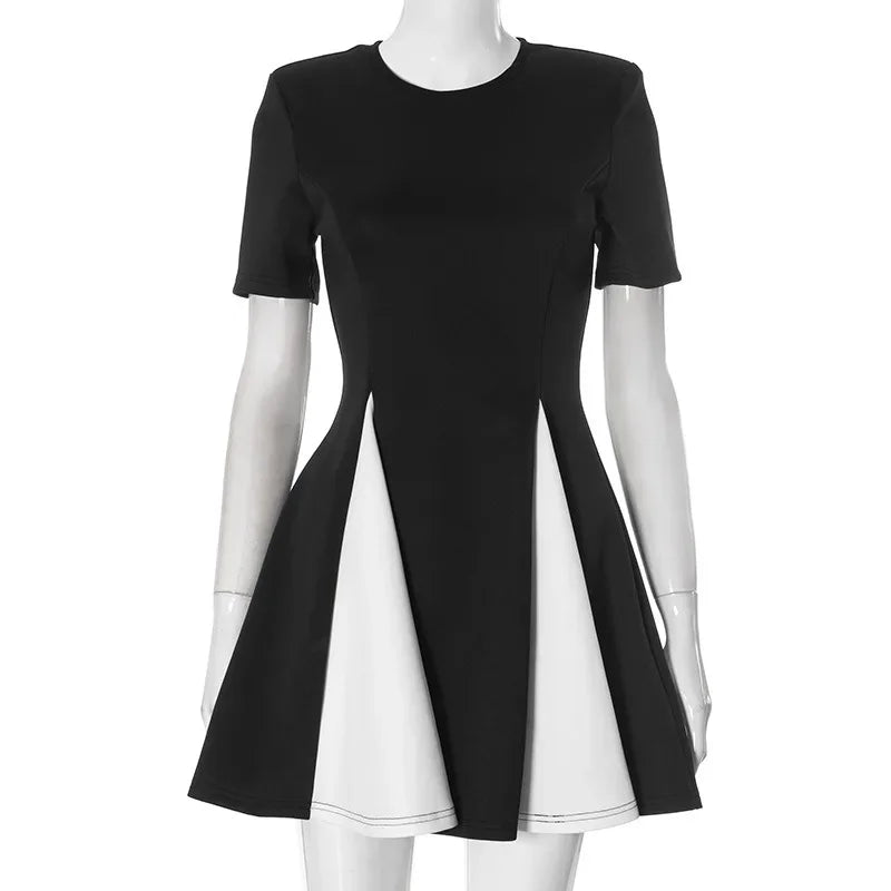 Contrast Patchwork Short Sleeve Mini Dress