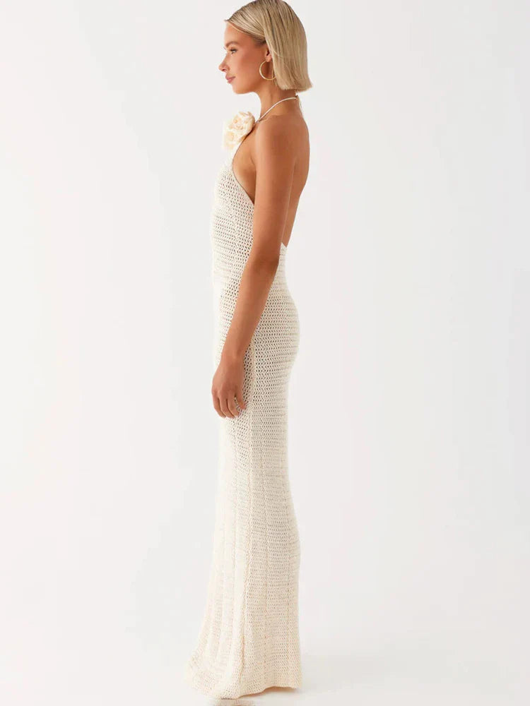Knitted Crochet Slim Halter Beachwear Cover-Up Dress