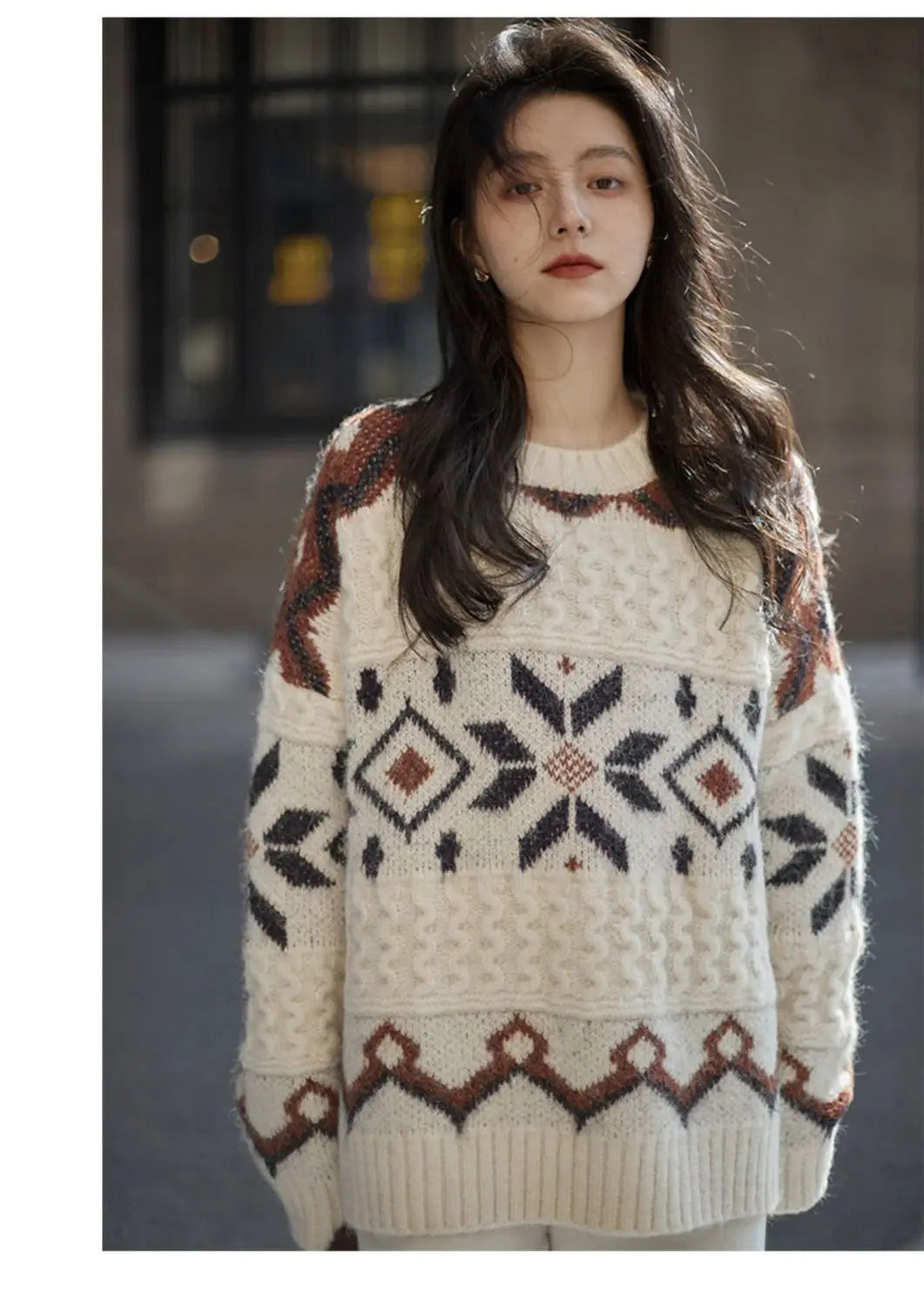 Patchwork Pattern Loose Retro Knit Sweater