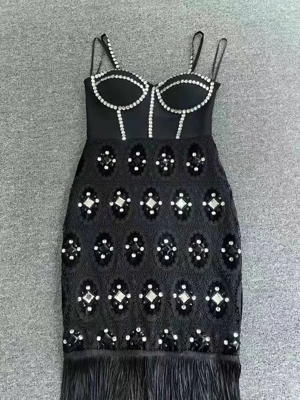Diamond Tassel Spaghetti Strap Backless Mini Dress