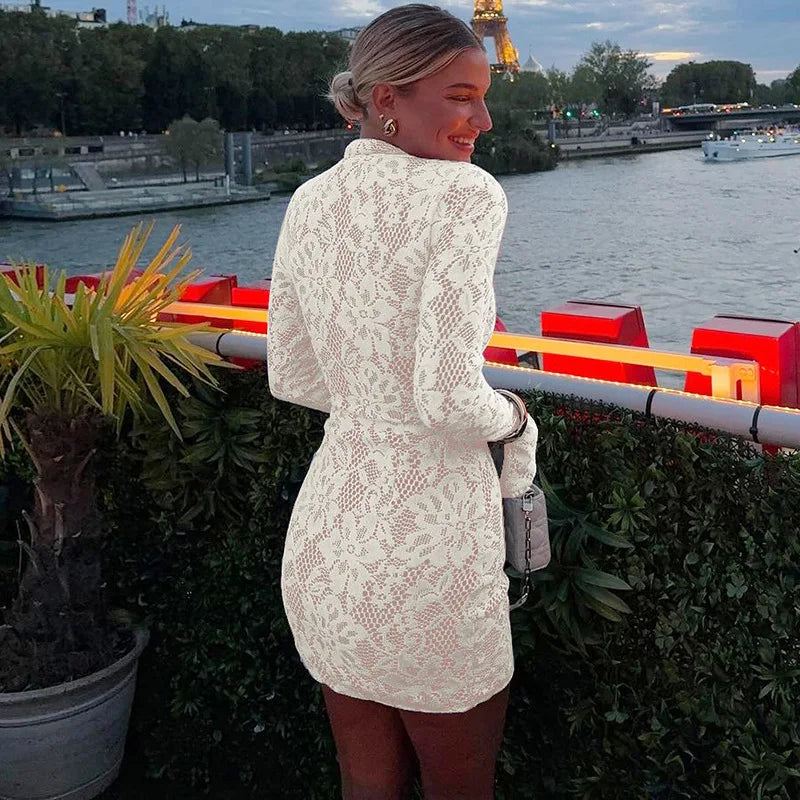 Lace Printed Hollow Out Long Sleeve Dress