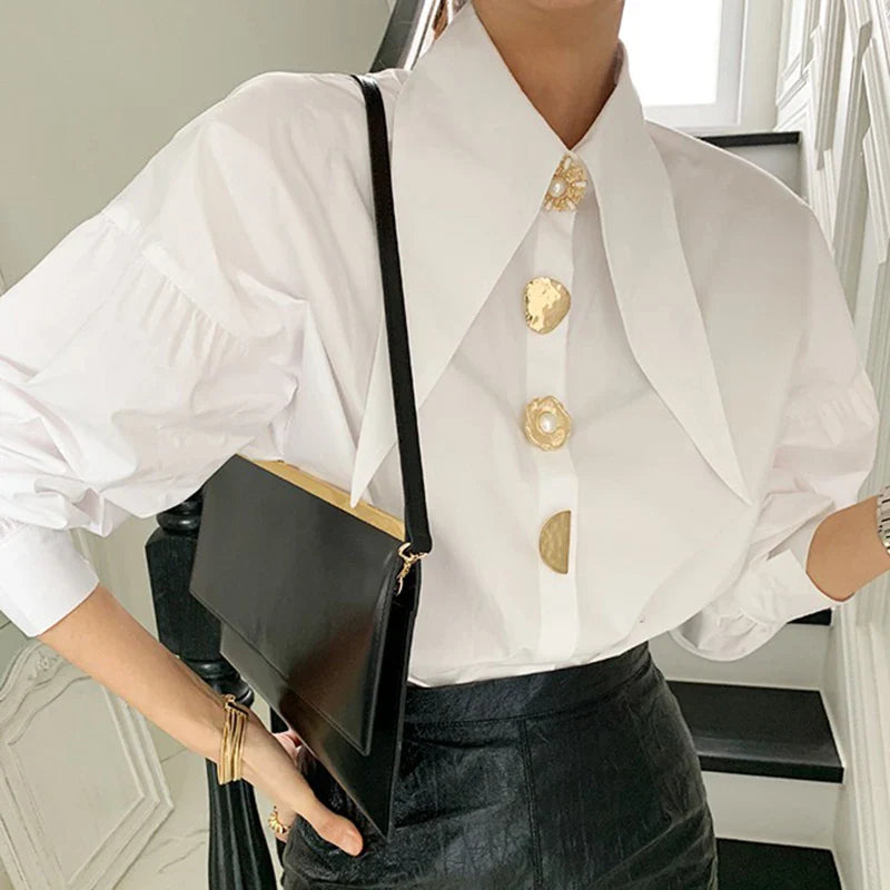 White Shirt With Large Gold Buttons