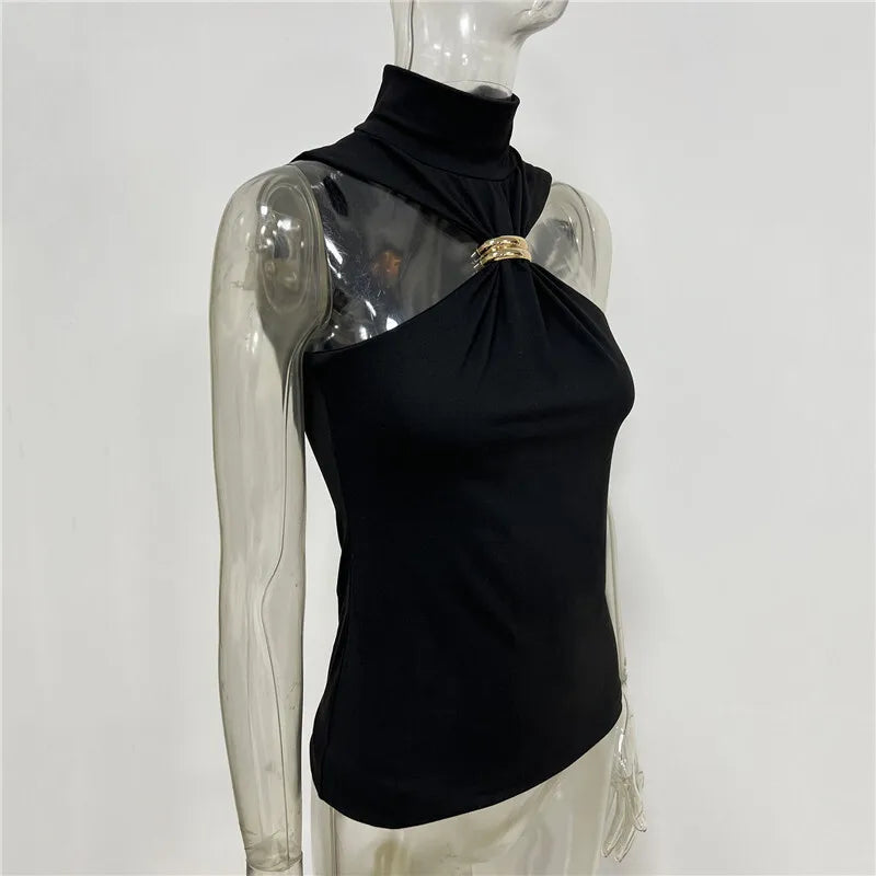 Turtleneck Metal Ring Knitted Tops
