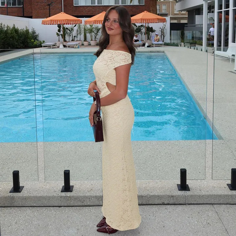 Lace Hollow Out Sleeveless Bodycon Maxi Dress
