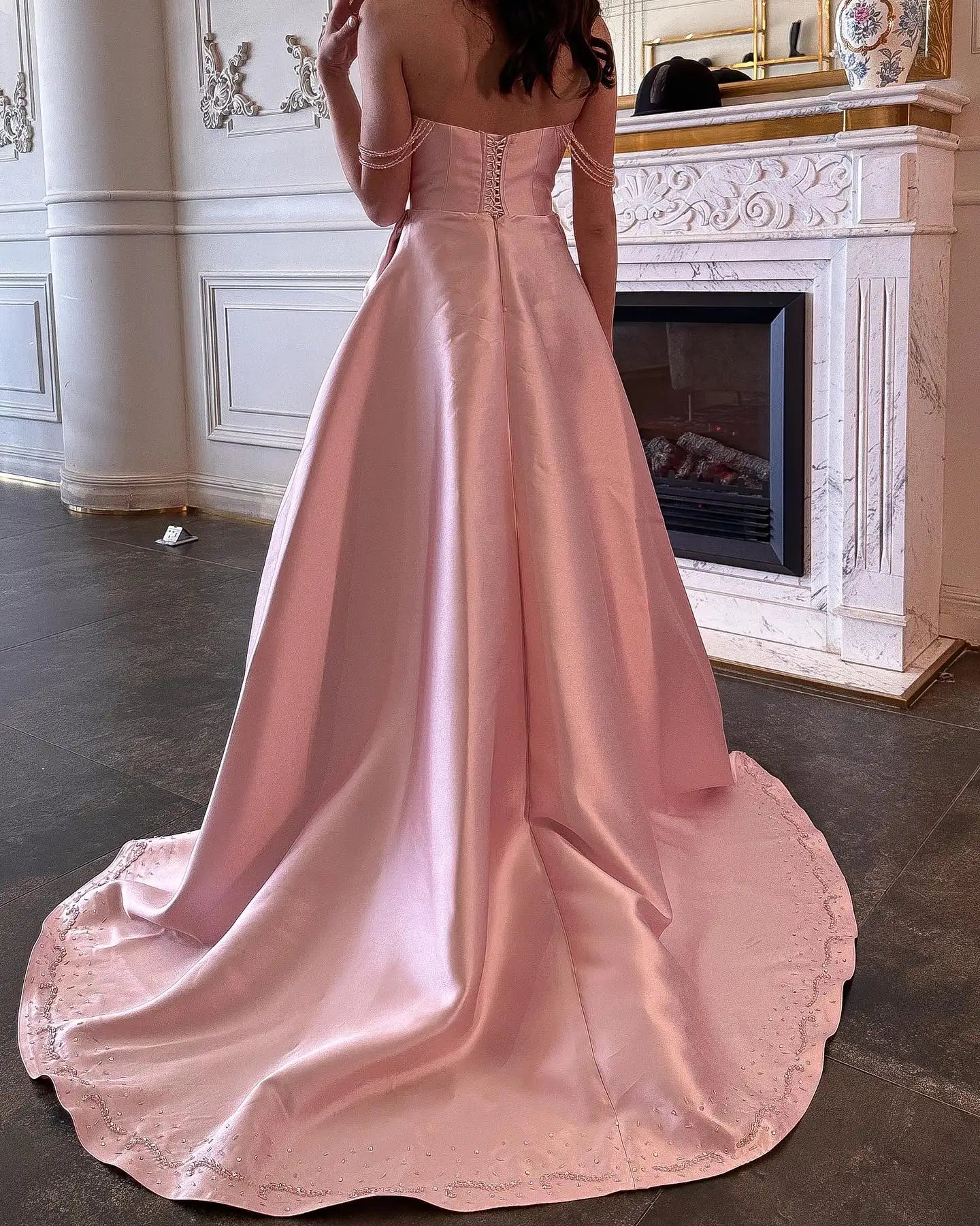 Strapless Pink and Red Two-Tone Evening Gowns