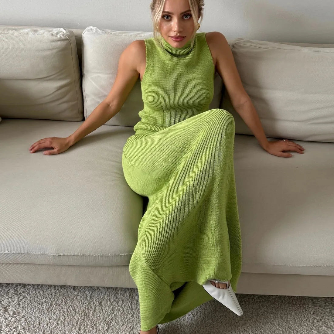 Solid Knit Sleeveless Top Long Skirt Set