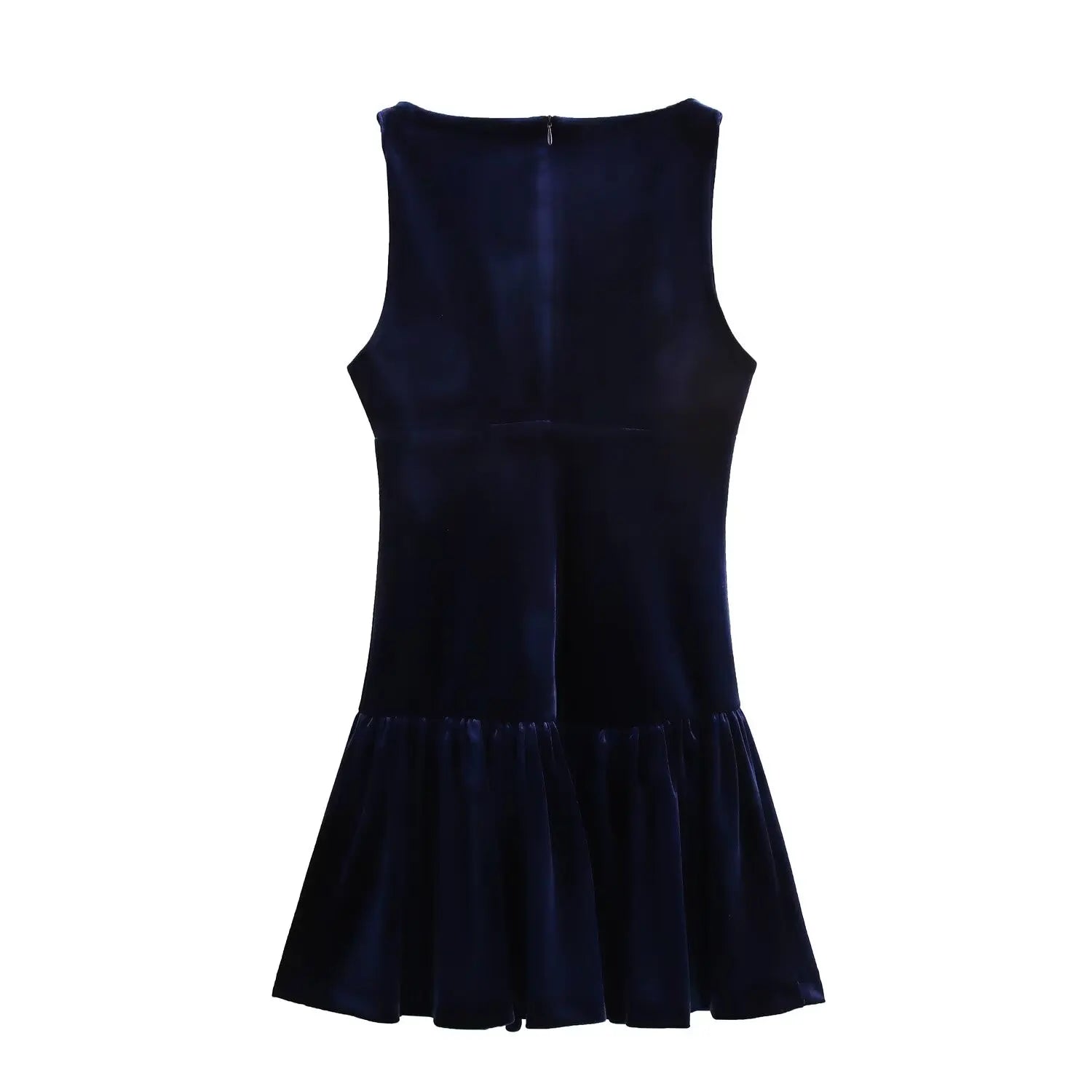 Round Neck Bow Velvet Blue Dress