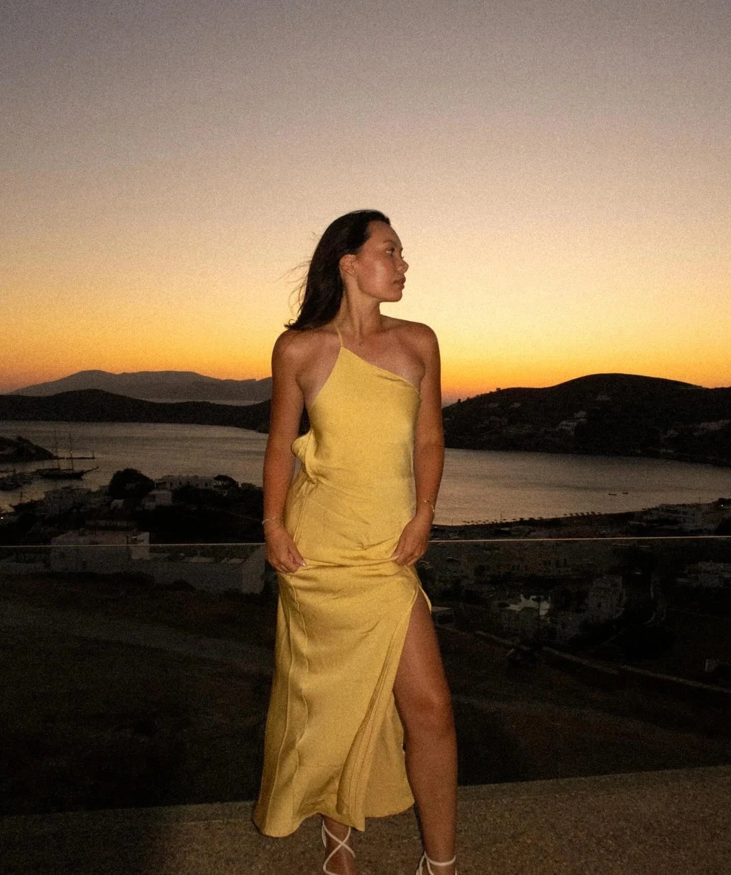 Backless Satin Slant Shoulder Solid Slit Long Dress
