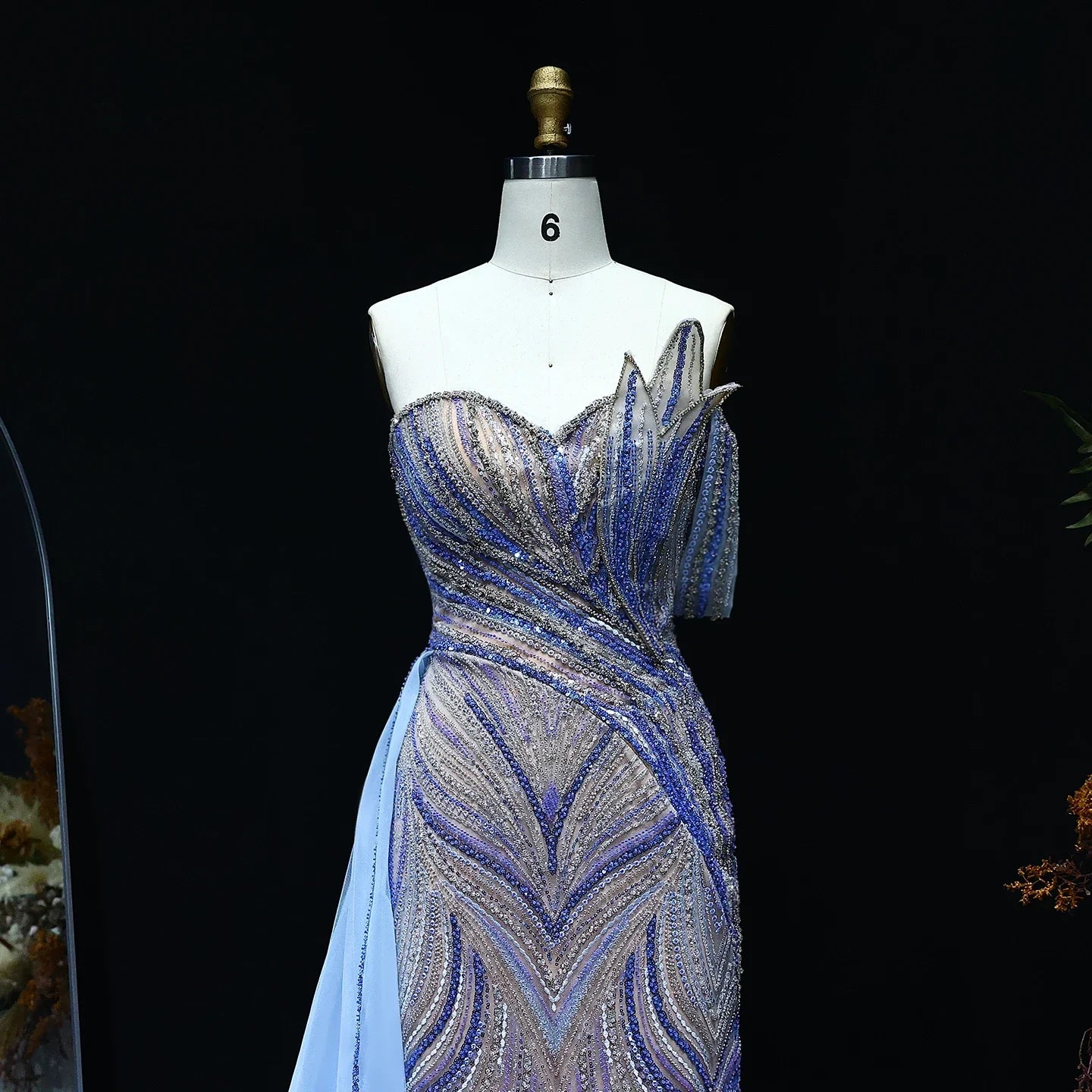 One Shoulder Mermaid Evening Dress with Overskirt