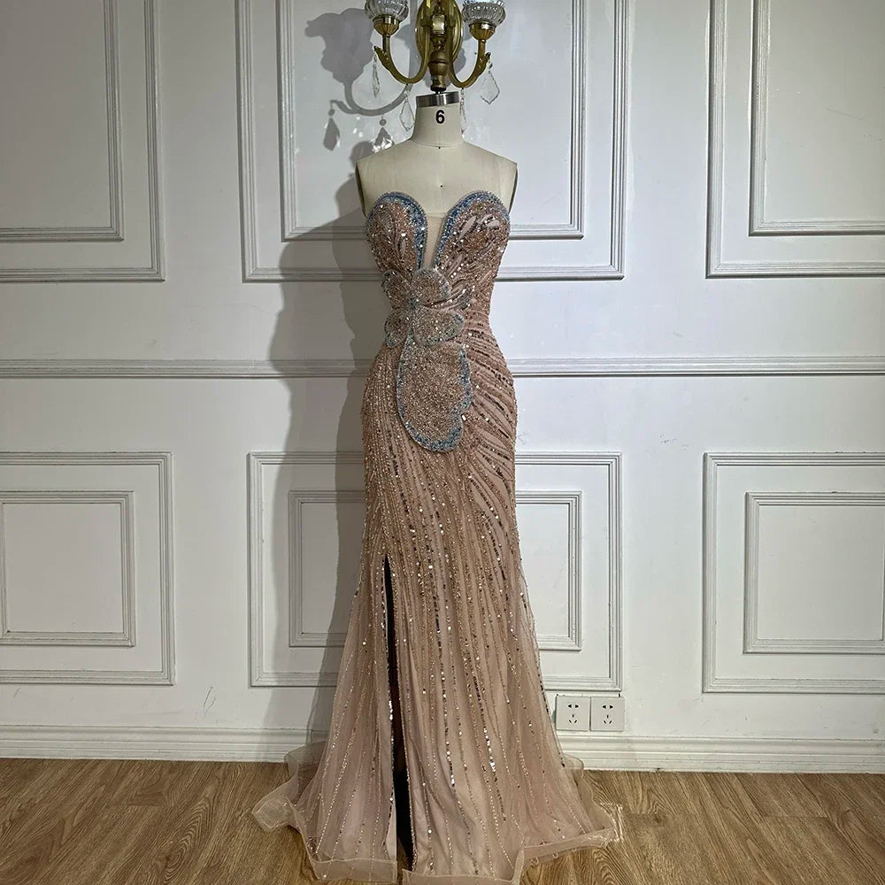 Strapless Mermaid Evening Dress with High Split