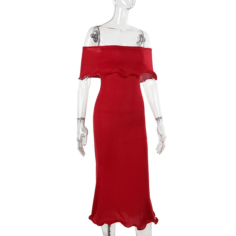 Ruffled Backless Midi Party Dress