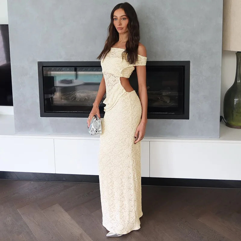 Lace Hollow Out Sleeveless Bodycon Maxi Dress