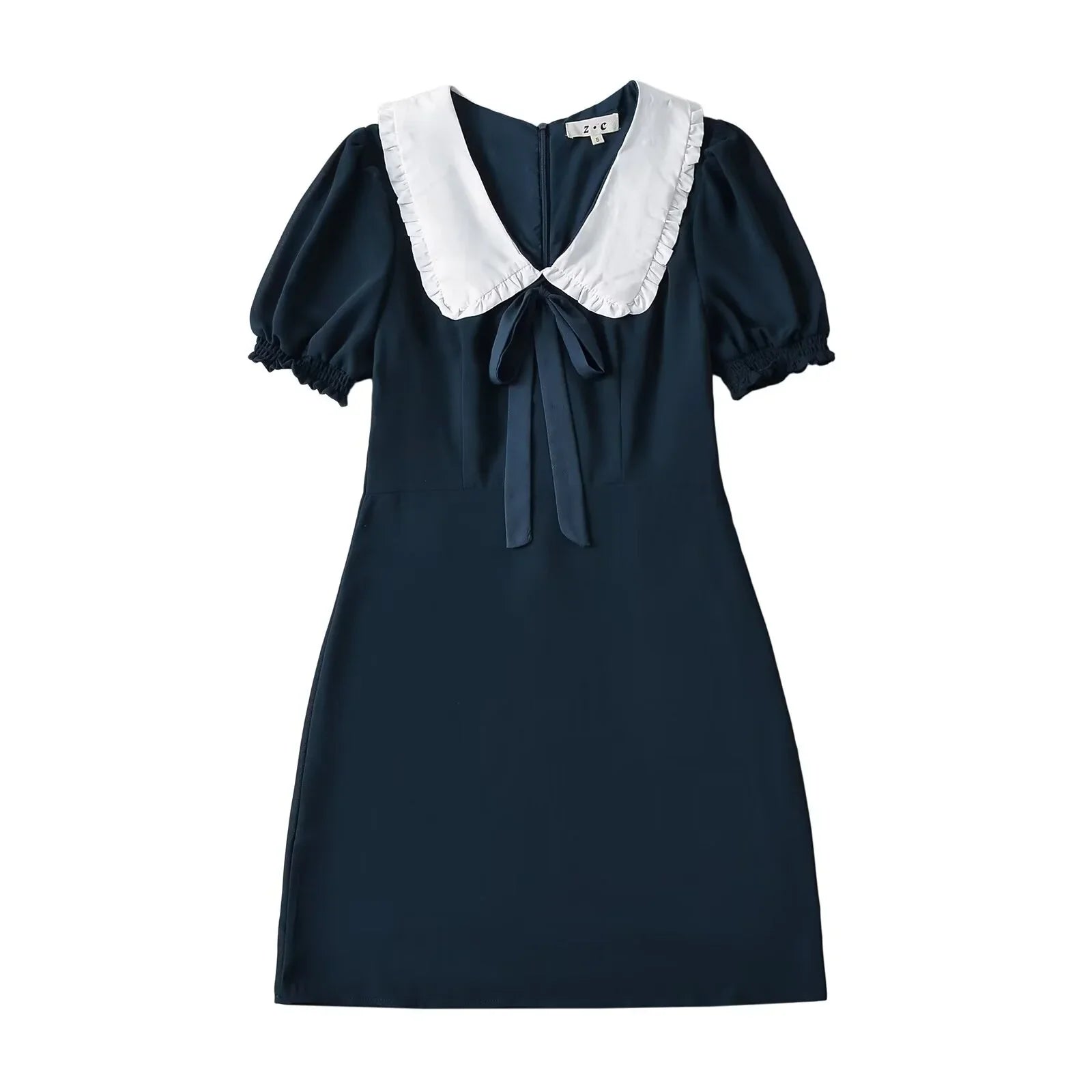 Short Puff Sleeve Bow Detail Dots Print Mini Dress