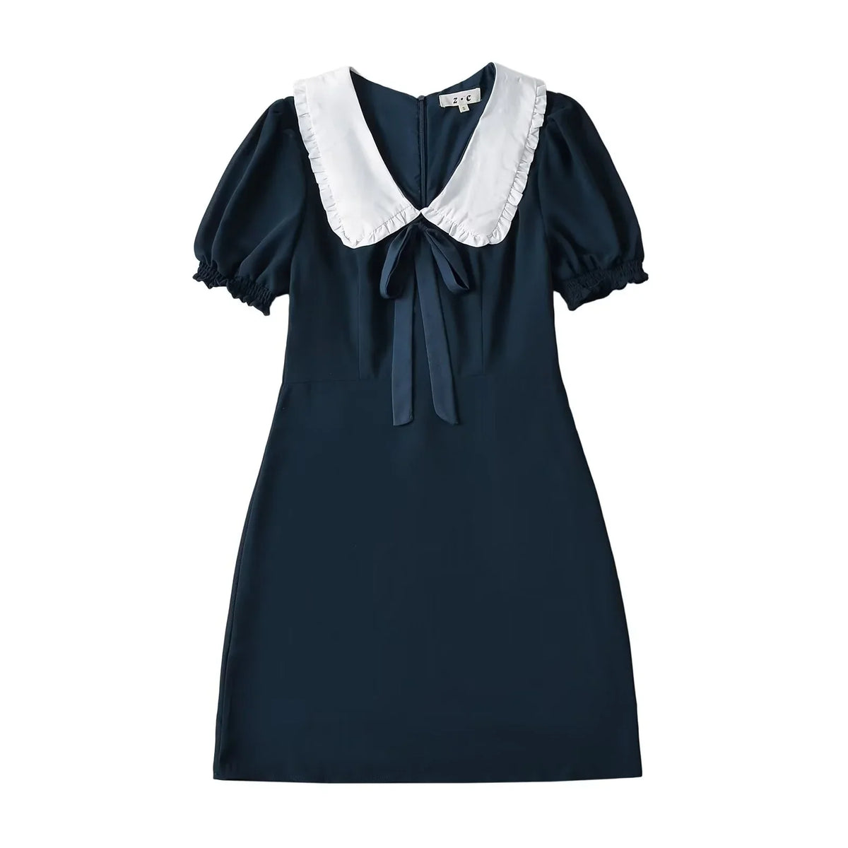 Short Puff Sleeve Bow Detail Dots Print Mini Dress
