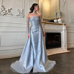 Silver Gray Evening Dress with Overskirt