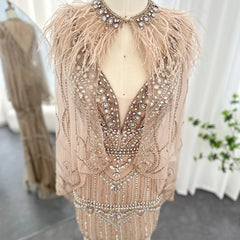 Champagne Feather Cape Mermaid Gown