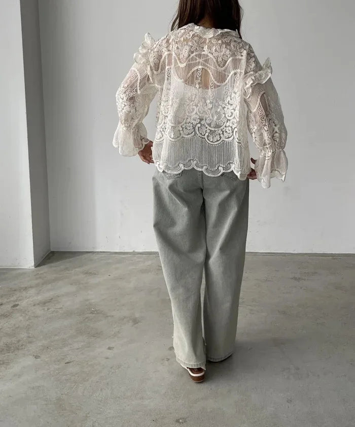 Embroidered Shirt and Strap Two Piece Lace Top