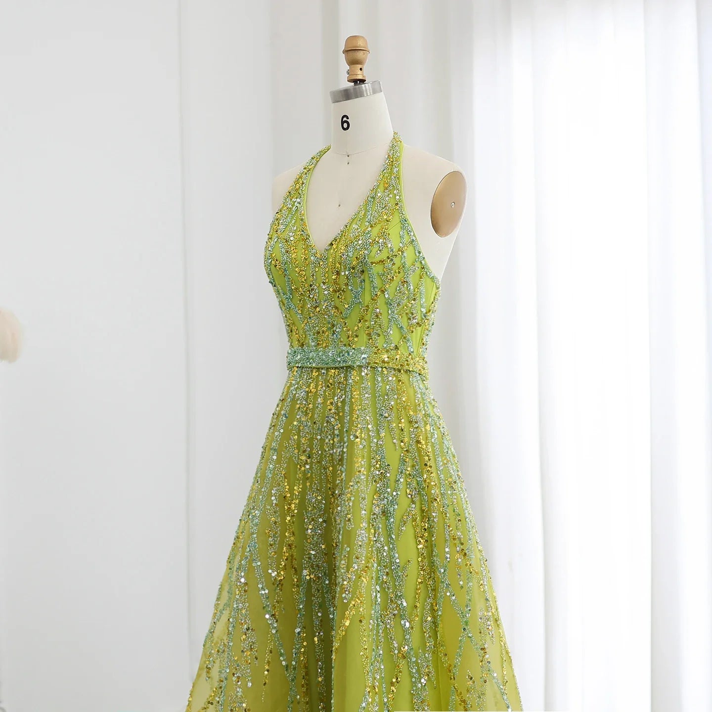 Beaded Halter A-Line Tulle Evening Dresses
