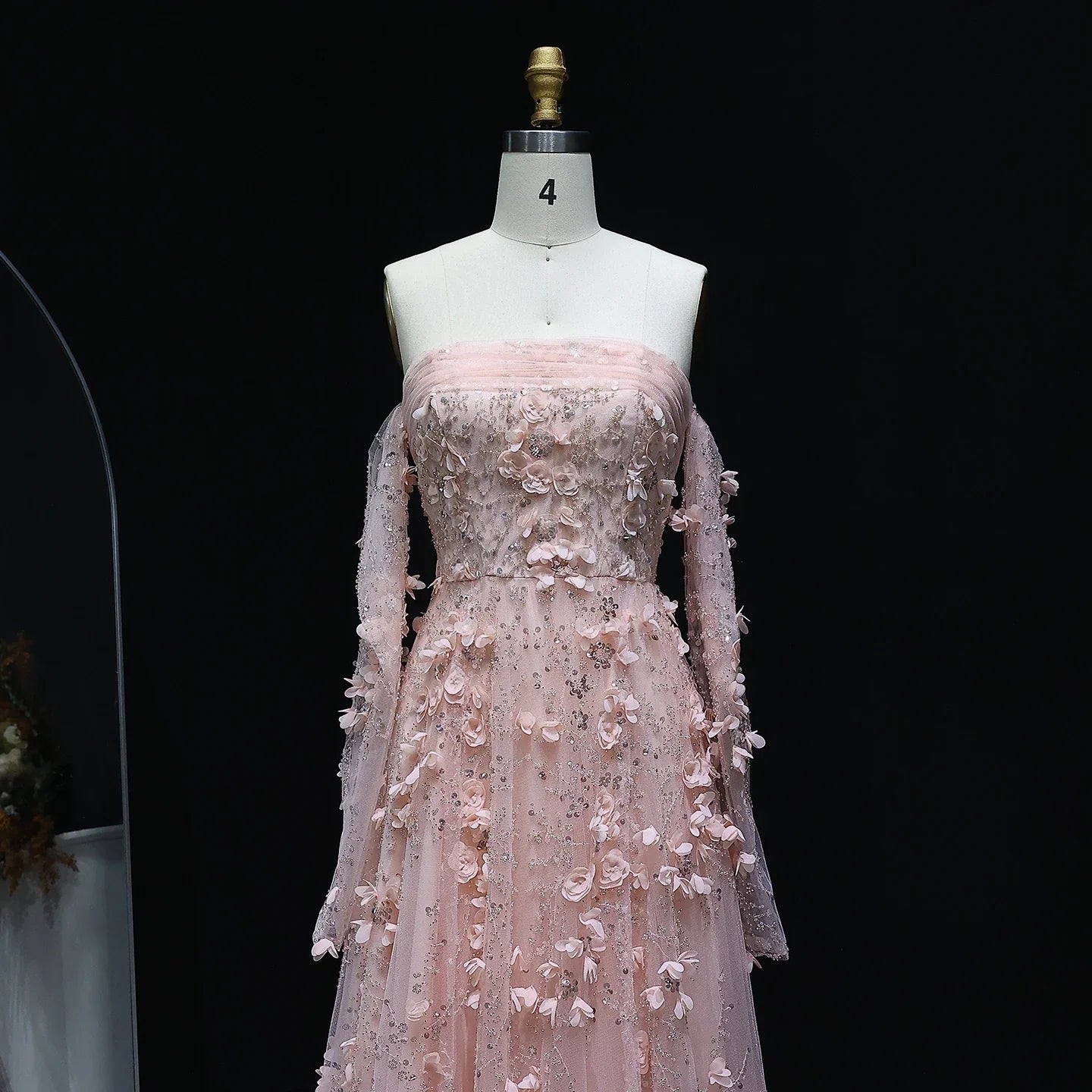 3D Flowers Long Sleeves Evening Party Dress