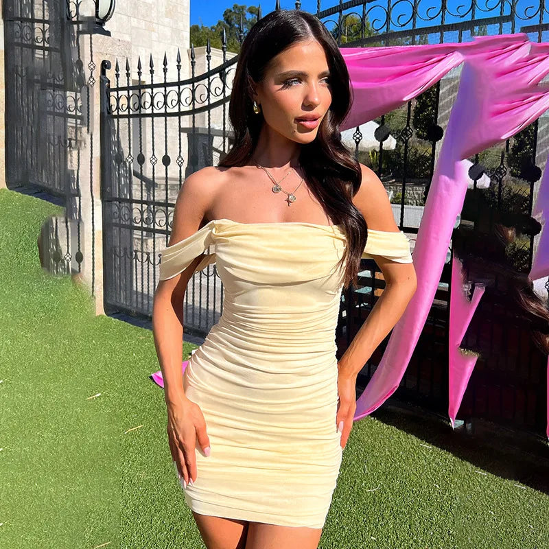 Off the Shoulder Short Sleeve Mini Dress