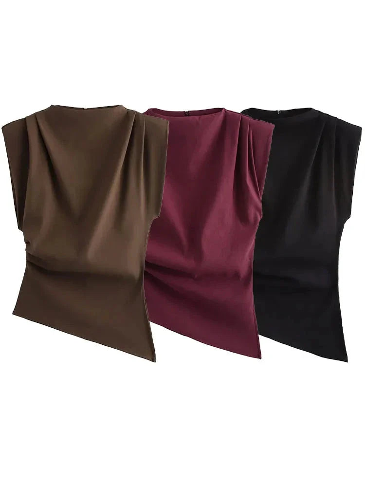 Asymmetrical Sleeveless Back Zipper Top