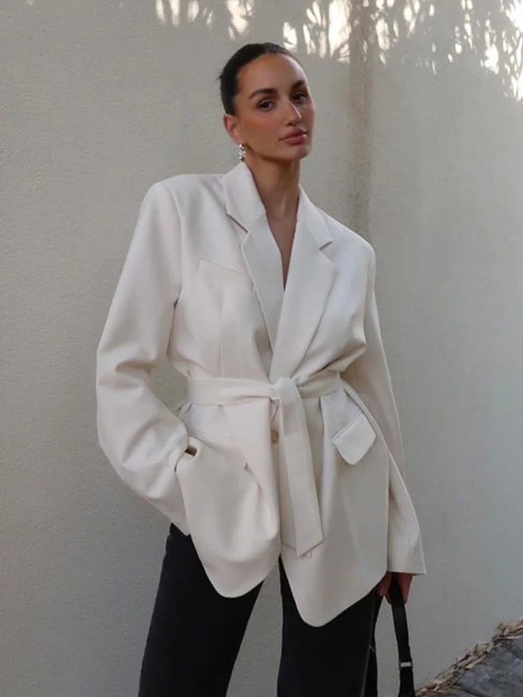 Lace-up V Neck Solid Blazer Dress