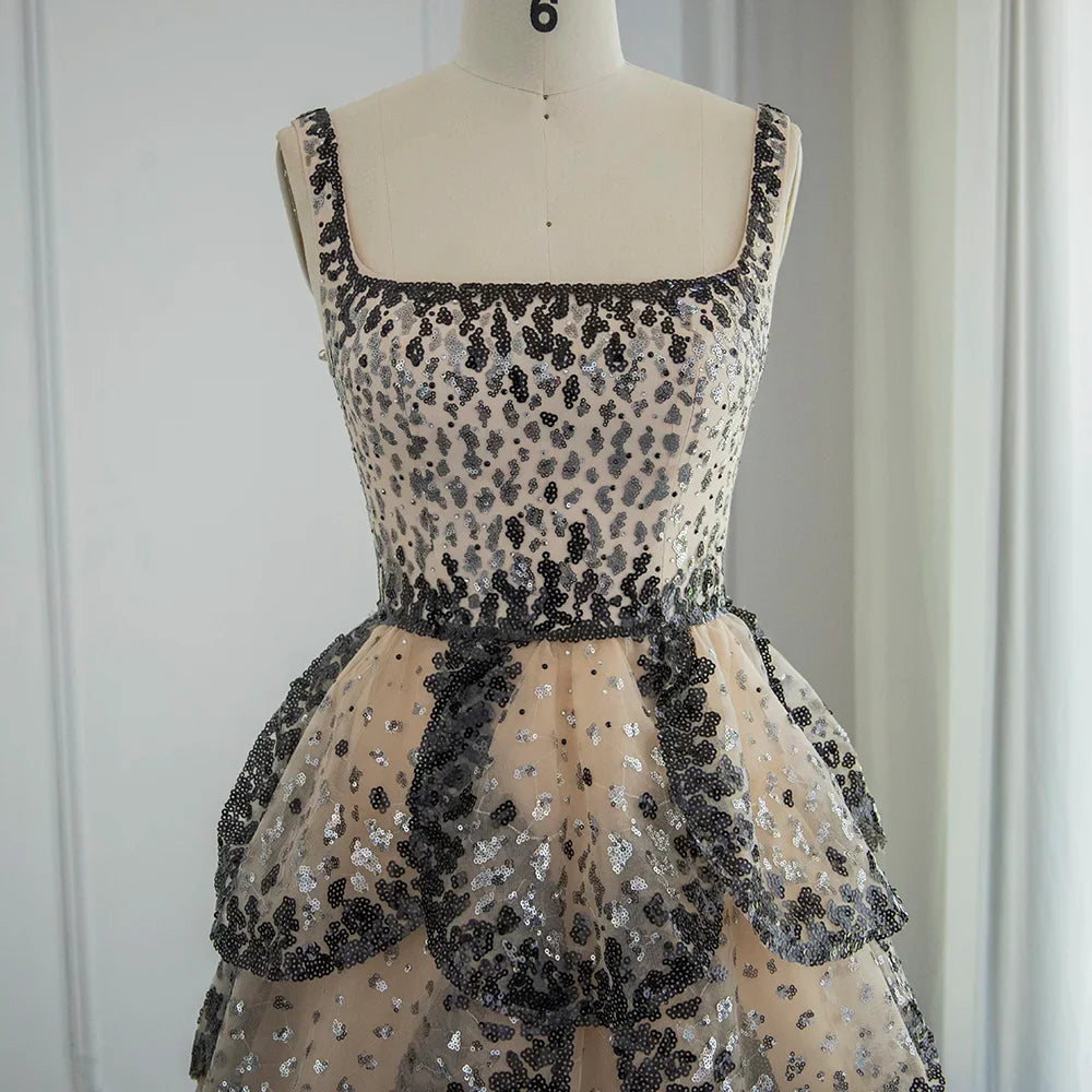 Sequin Butterfly Layered Gown