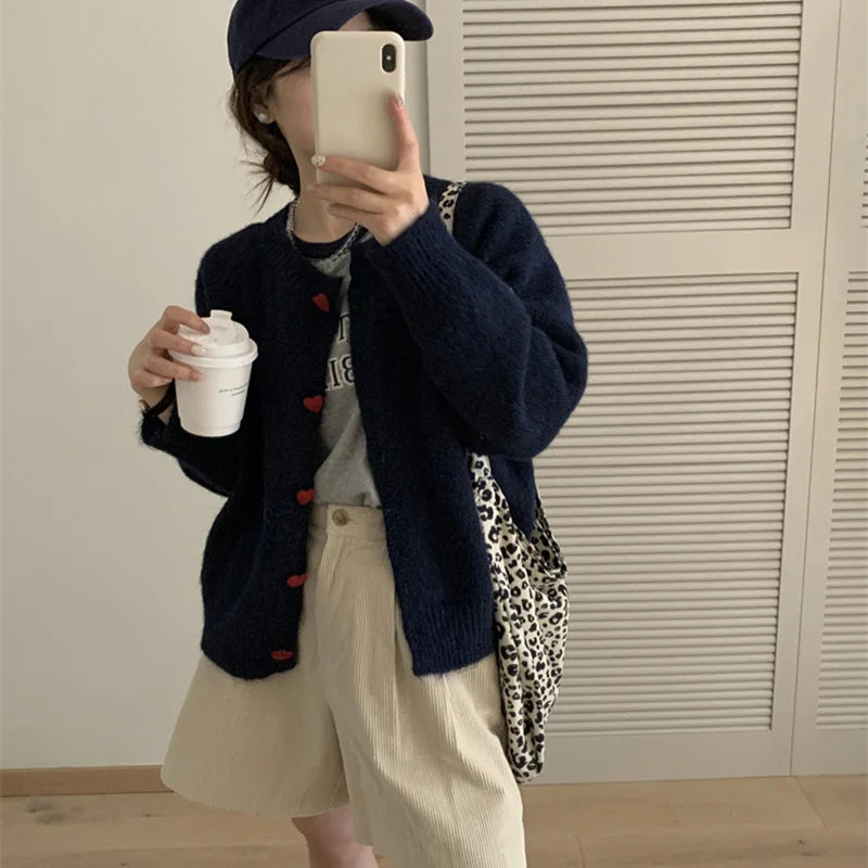 Soft Knit Heart-Shaped Long Sleeve Cardigan
