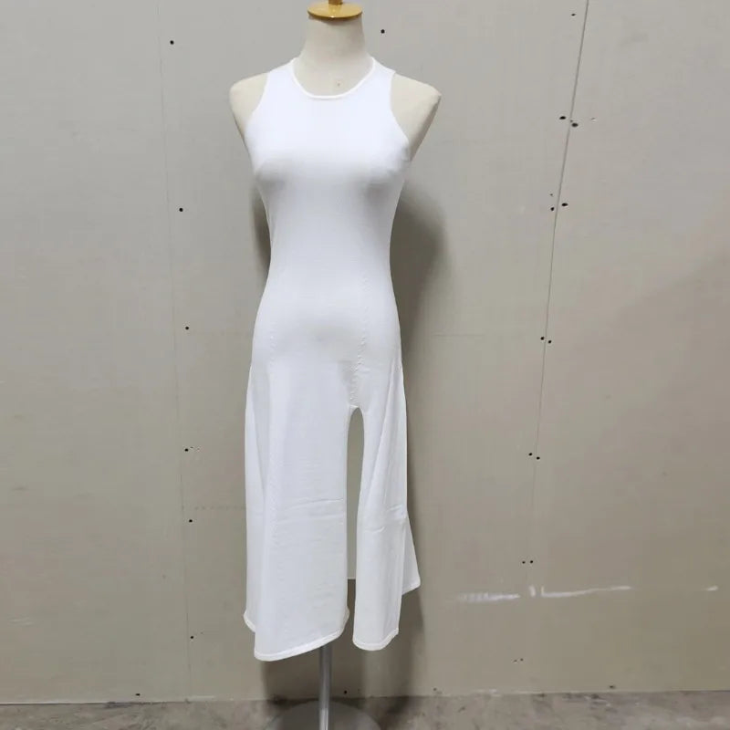 Knit Slit Solid High Waisted Vacation Dresses