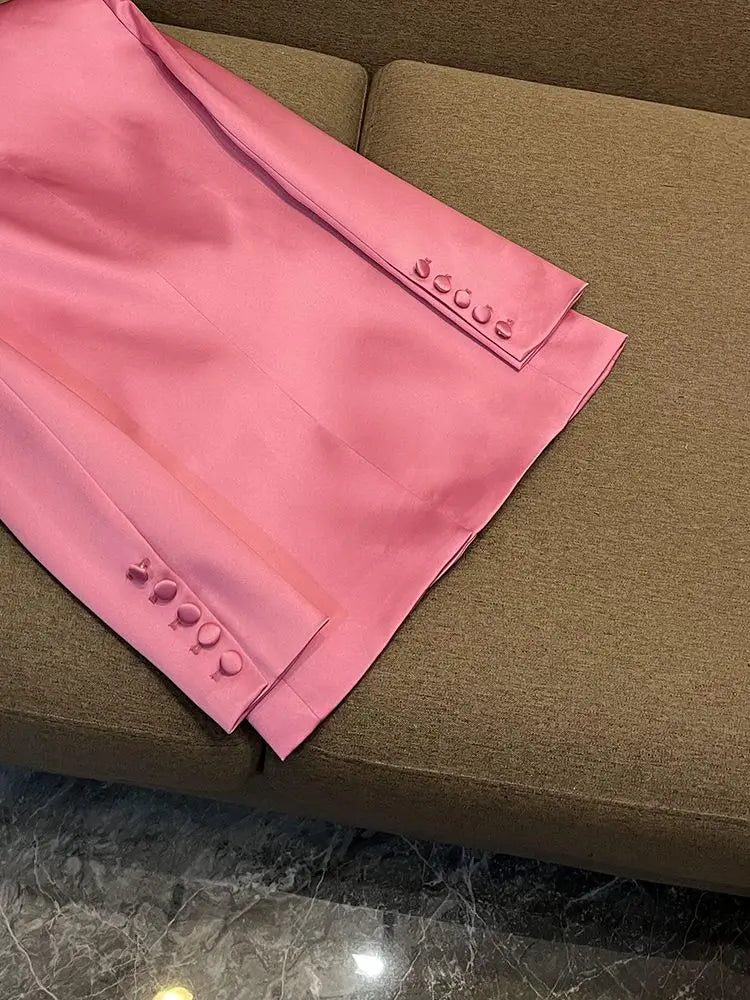 Pink Single Breasted jacket Suit two piece sets