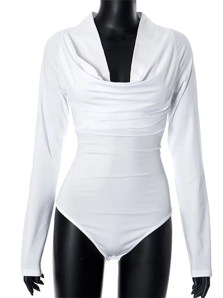 White Long Sleeve Patchwork Bodysuit
