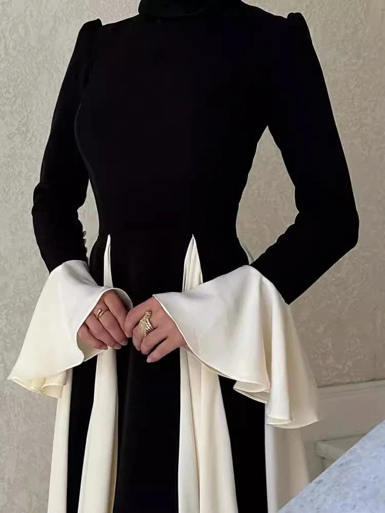 Patchwork White Black Contrast Color Dress