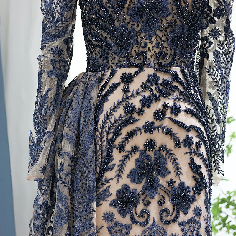 Mermaid Overskirt Long Sleeves Evening Dress