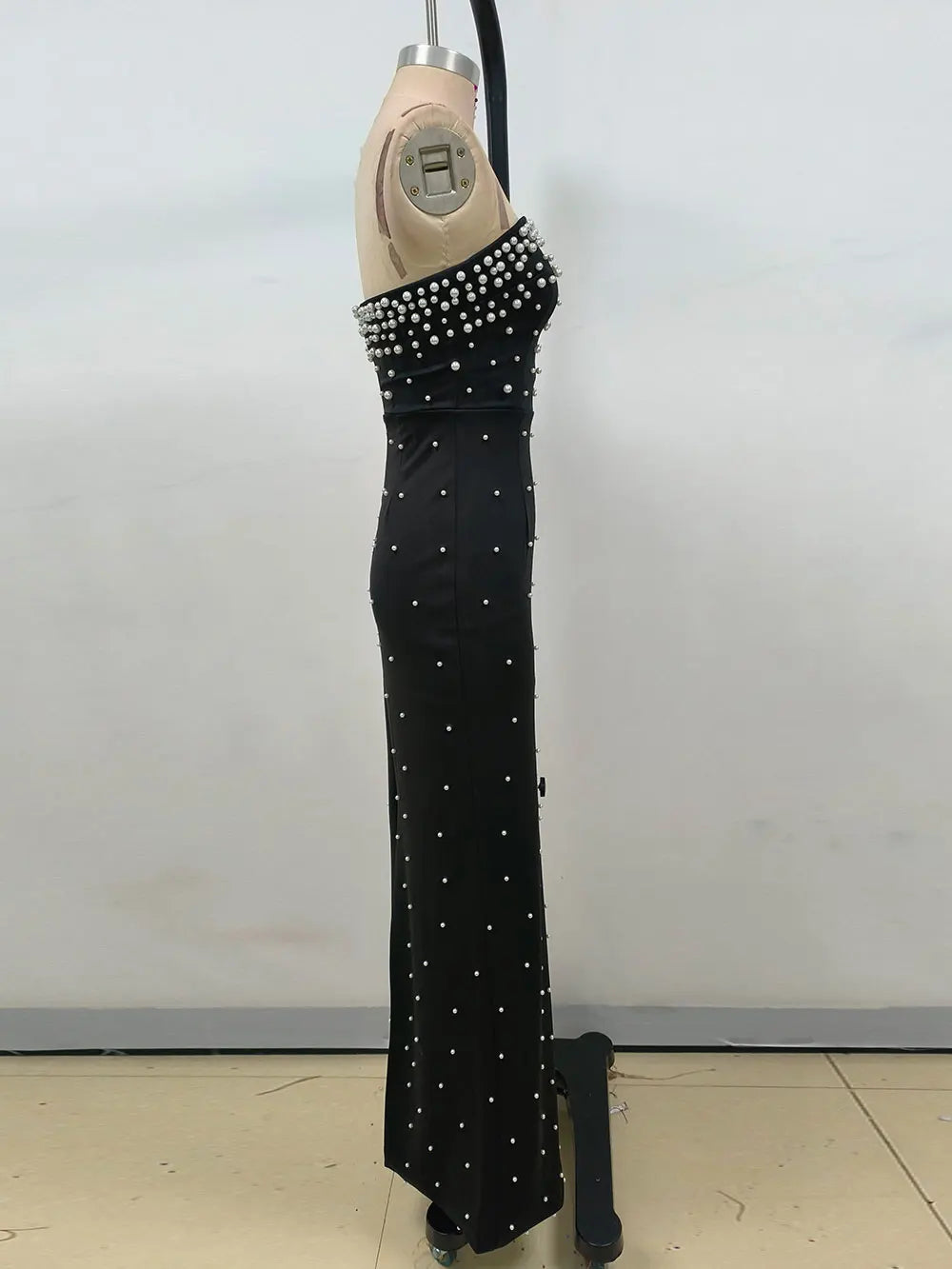 Pearl Design Bandage Strapless Long Dress