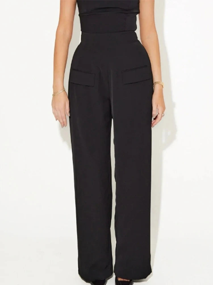 Square Collar Halter Top and Long Pant Suit