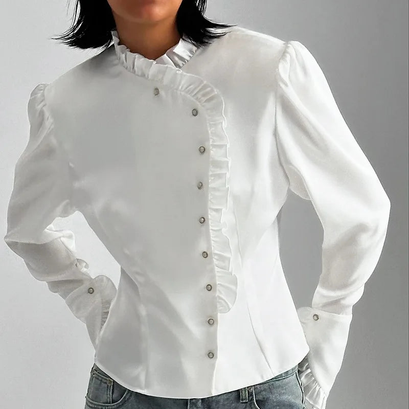 Ruffles White Long Sleeve Shirt