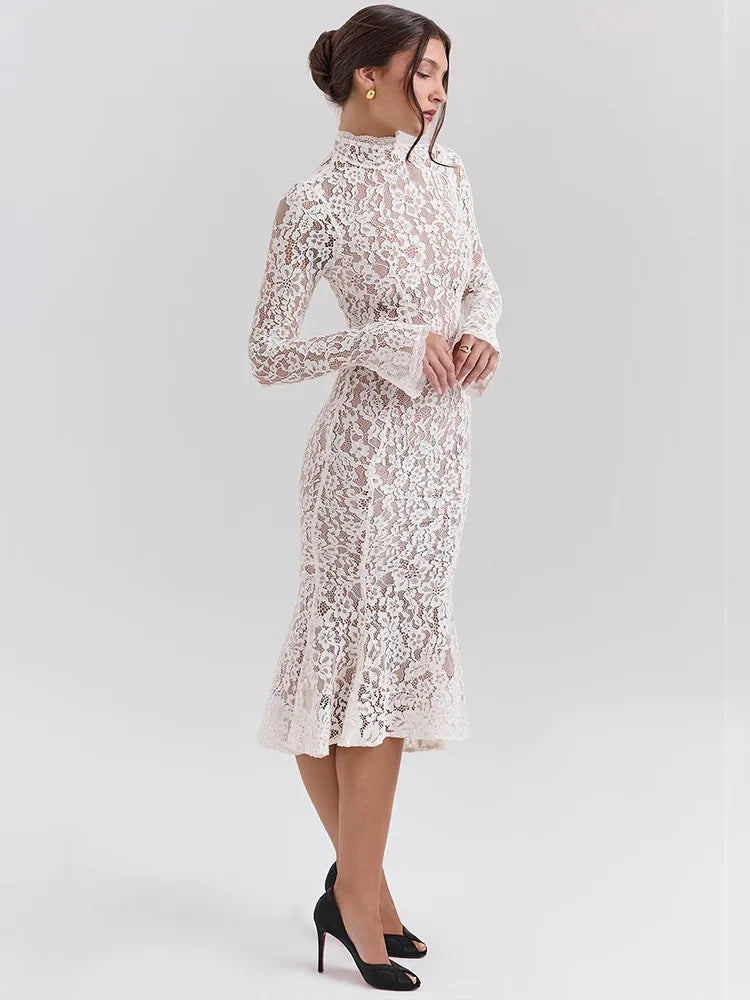 Lace Half High Neck Fishtail Dress