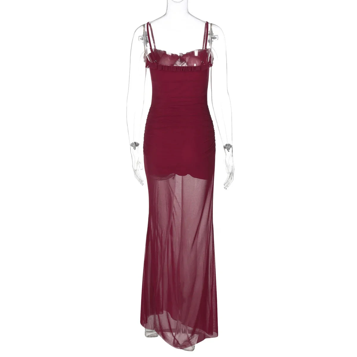 Mesh Patchwork Hollow Out Ruffled Long Dress