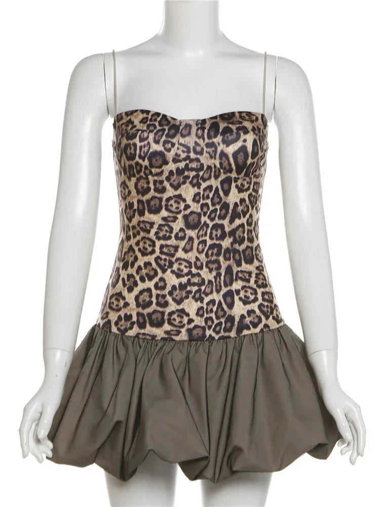 Leopard Print Patchwork Mini Dress