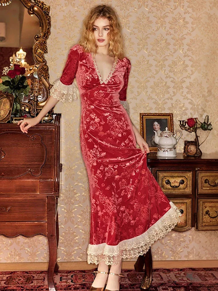 Patchwork Lace Short Sleeve Printed Floral Dress