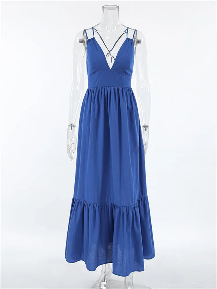 Women's Patchwork Sleeveless Solid Maxi Dress