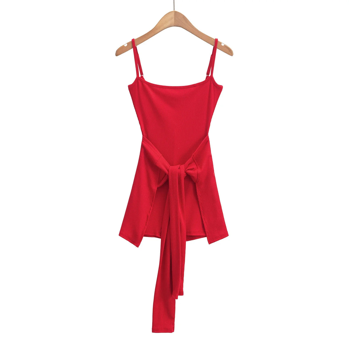 Rib Knitted Sling Bodysuits With Bow Sashes Hem