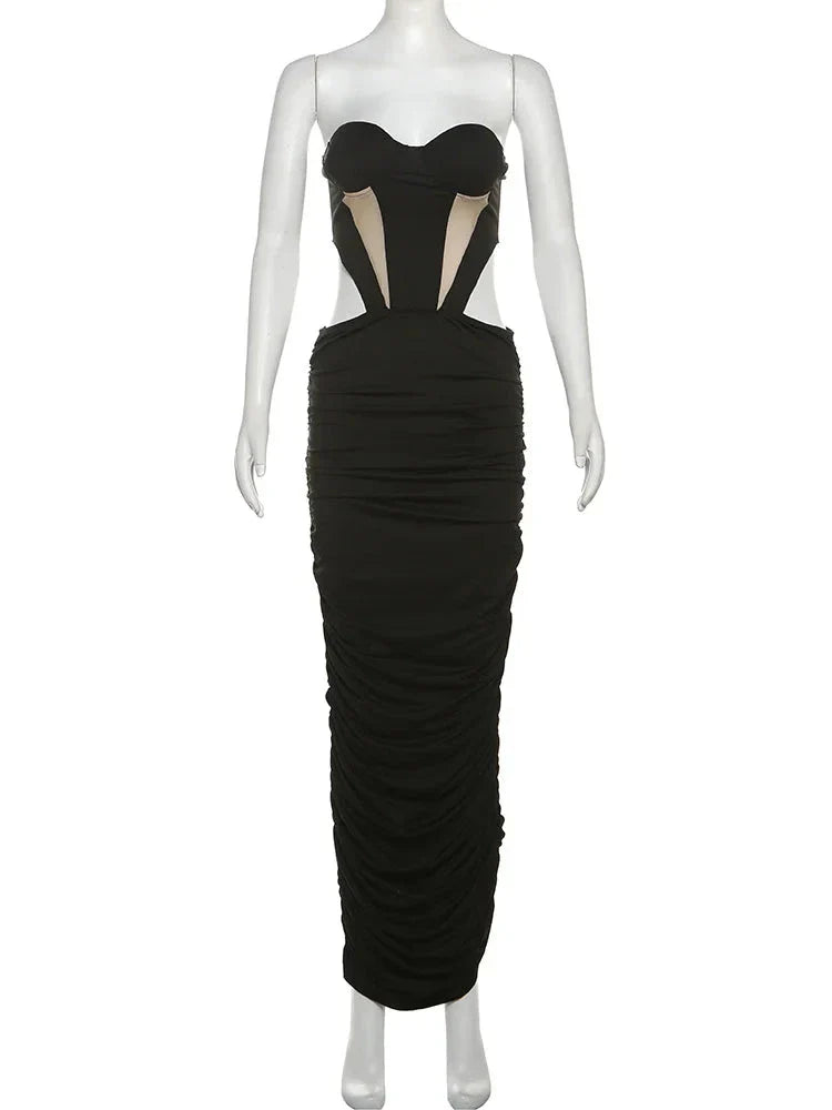 Patchwork Strapless Black Maxi Dress